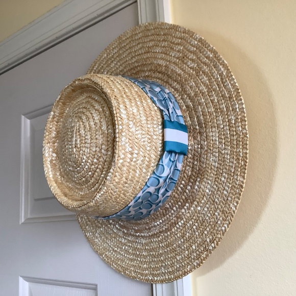 Coach Raffia Brimmed Hat With Silk Scarf Natural SZ S main image 11